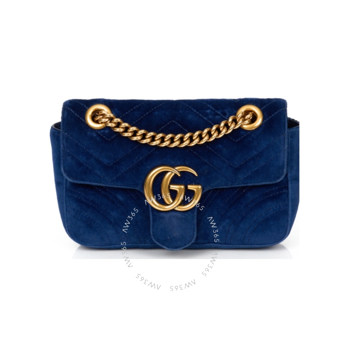 Gucci Marmont Small Blue  Suede Handbag